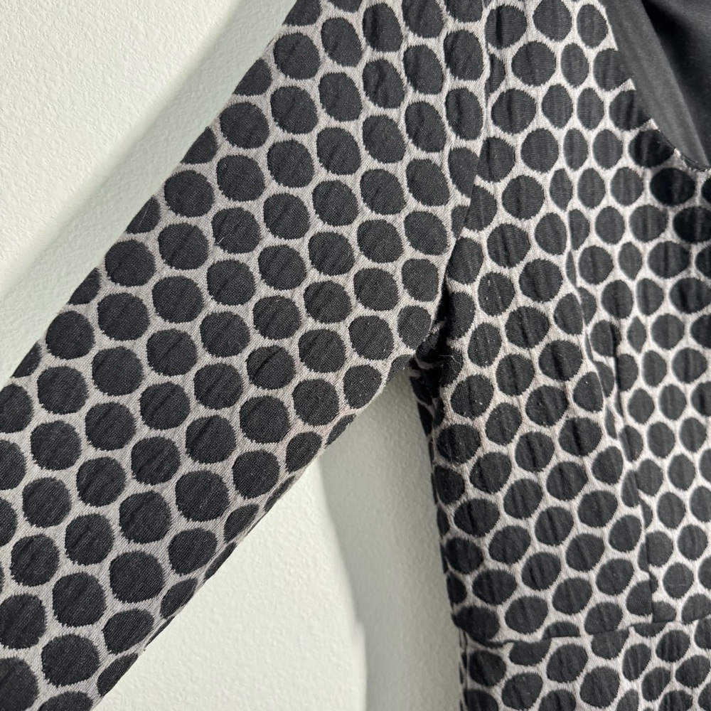 Boden Black and Gray Polka Dot Fit & Flare Dress Size 8 Petite 3/4 Sleeves Fall - Picture 3 of 12